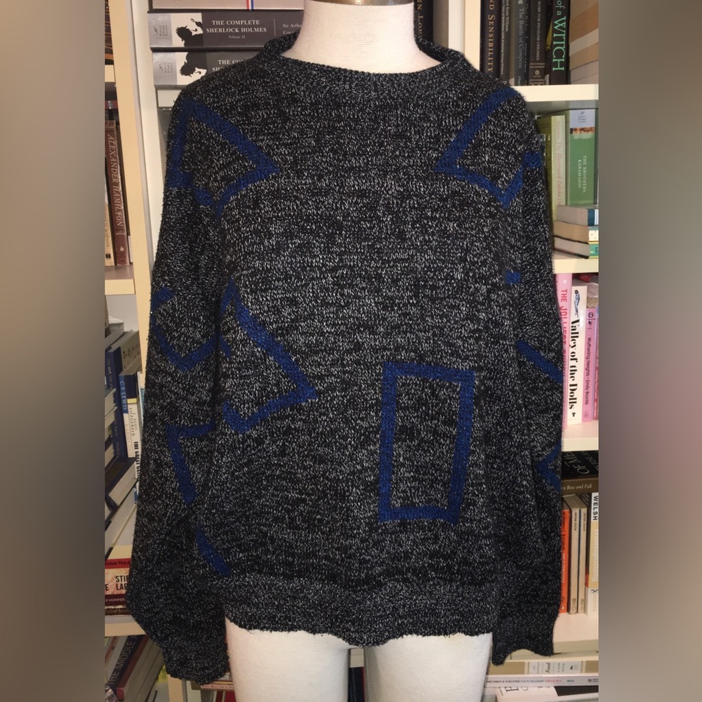 Upper Body USA Gray Grey and Blue Geometric Sweater Vintage
